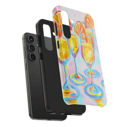 Pink Orange Mimosas Blue Champagne Flutes Abstract Acrylic Tough Phone Case | Various Models
