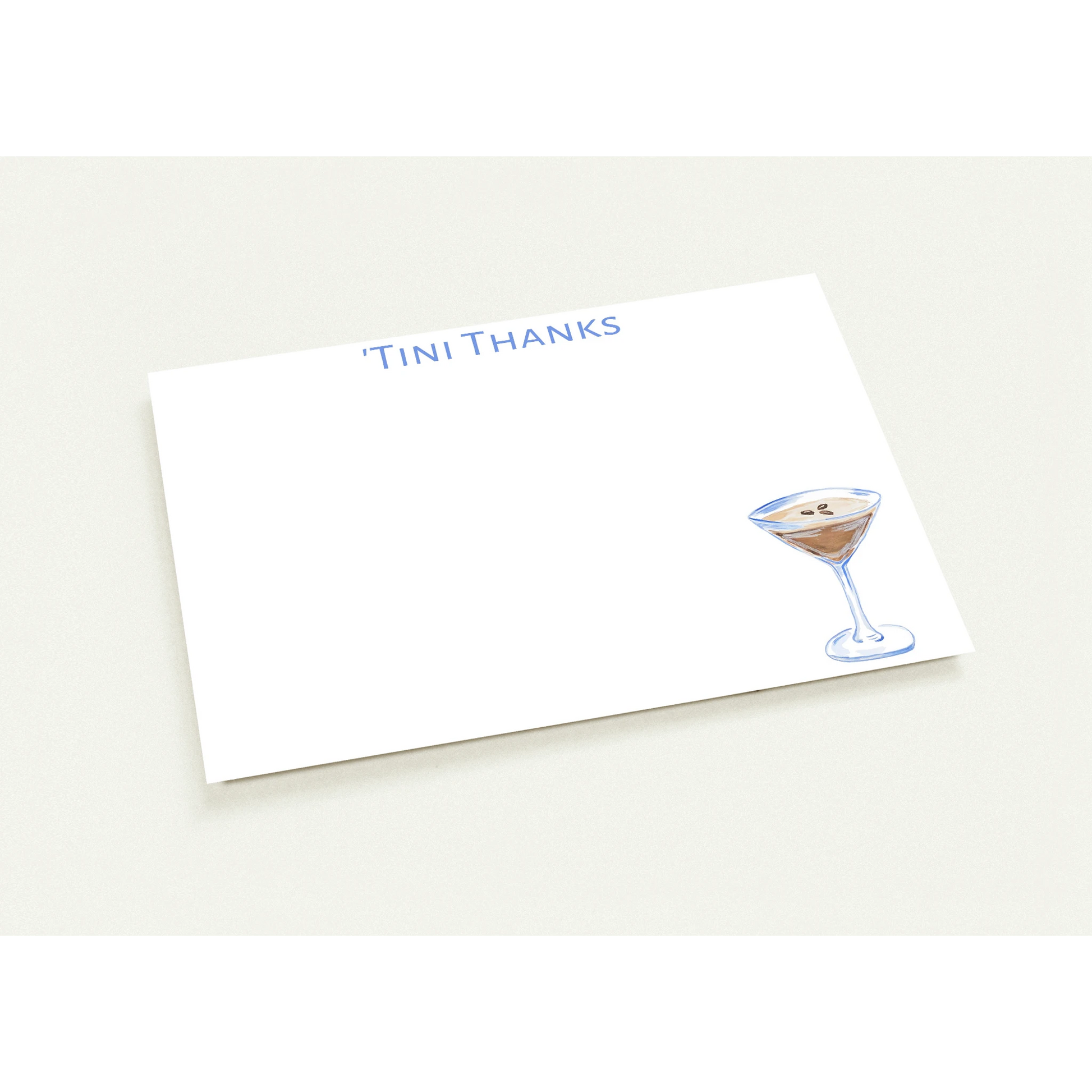 'Tini Thanks Espresso Martini Watercolor Illustrated Flat Note Cards & Envelopes | Set of 10 || Two Sizes