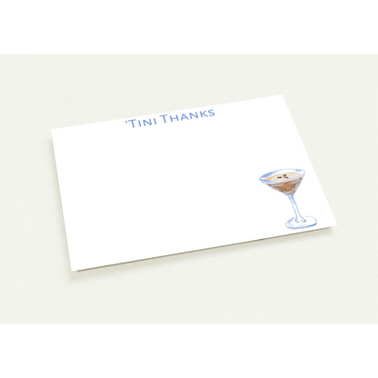 'Tini Thanks Espresso Martini Watercolor Illustrated Flat Note Cards & Envelopes | Set of 10 || Two Sizes