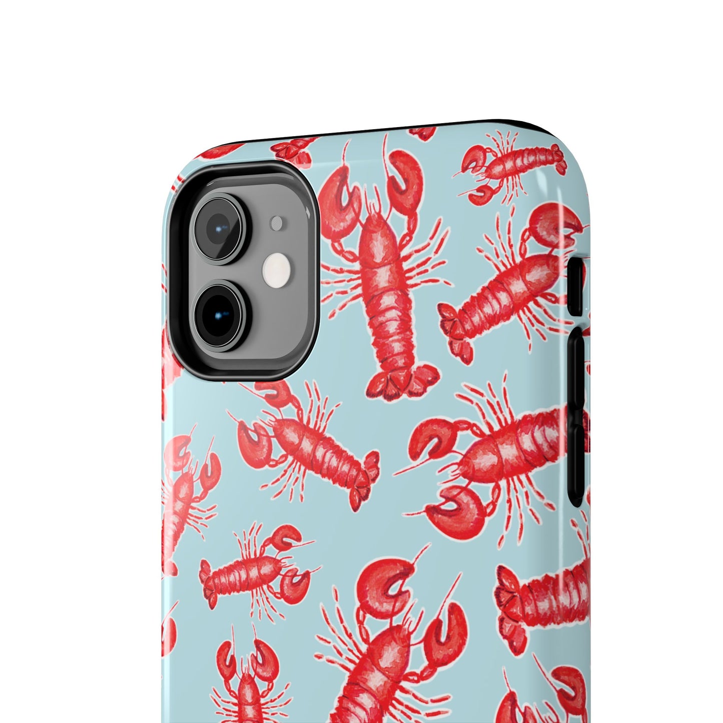 Red Lobster Watercolor Illustrated Tossed Pattern Light Blue Tough Phone Case | Various Models