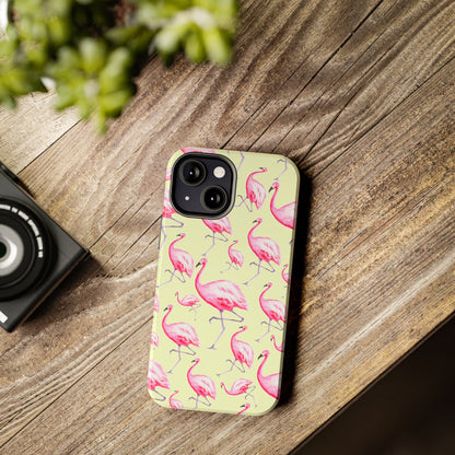 Pink Flamingos Watercolor Illustrated Tossed Pattern Yellow Phone Case | Various Models