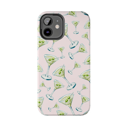 Watercolor Blue and Green Martinis Tossed Illustrated Pattern Blush Pink Tough Phone Case | Various Models