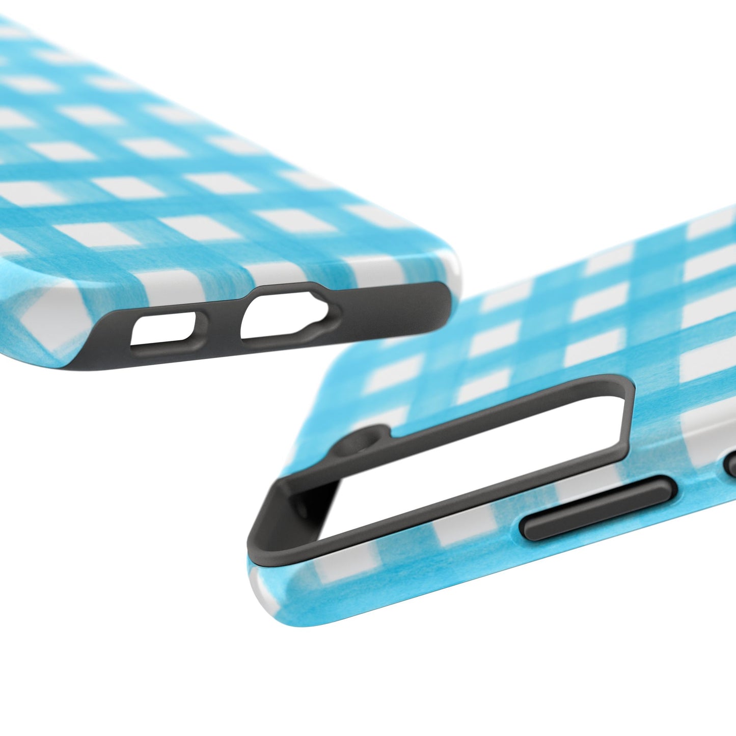 Turquoise Gingham Watercolor Illustrated Tough Phone Case | Various Models Available