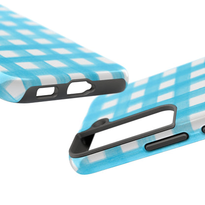 Turquoise Gingham Watercolor Illustrated Tough Phone Case | Various Models Available