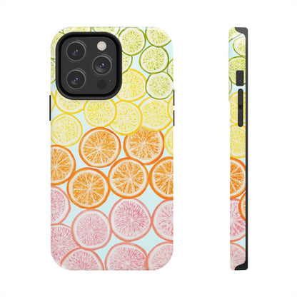 Ombré Citrus Grapefruit, Oranges, Lemons, & Limes Watercolor Illustrated Light Blue Tough Phone Case | Various Models Available