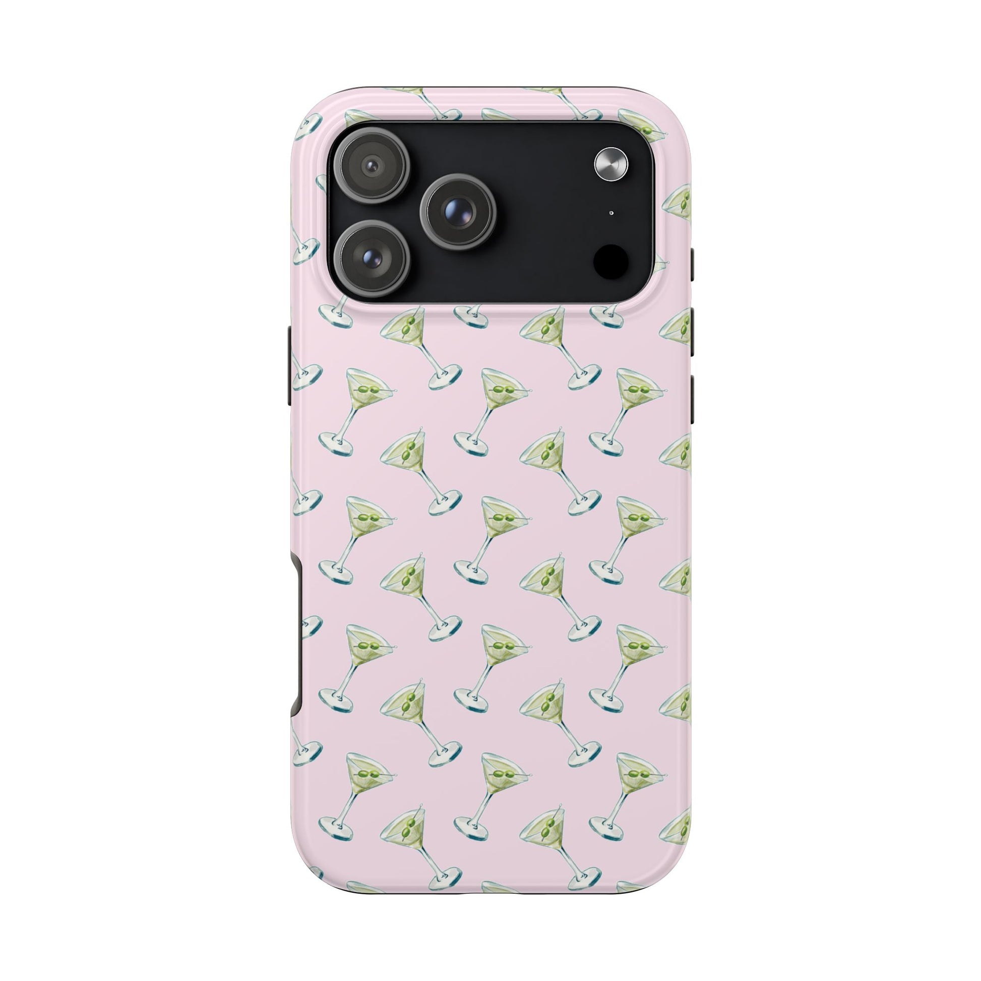 Light Pink Mini Martini Watercolor Illustrated Tossed Pattern Tough Phone Case | Various Models Available iPhone 17 Pro Max