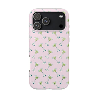 Light Pink Mini Martini Watercolor Illustrated Tossed Pattern Tough Phone Case | Various Models Available iPhone 17 Pro Max