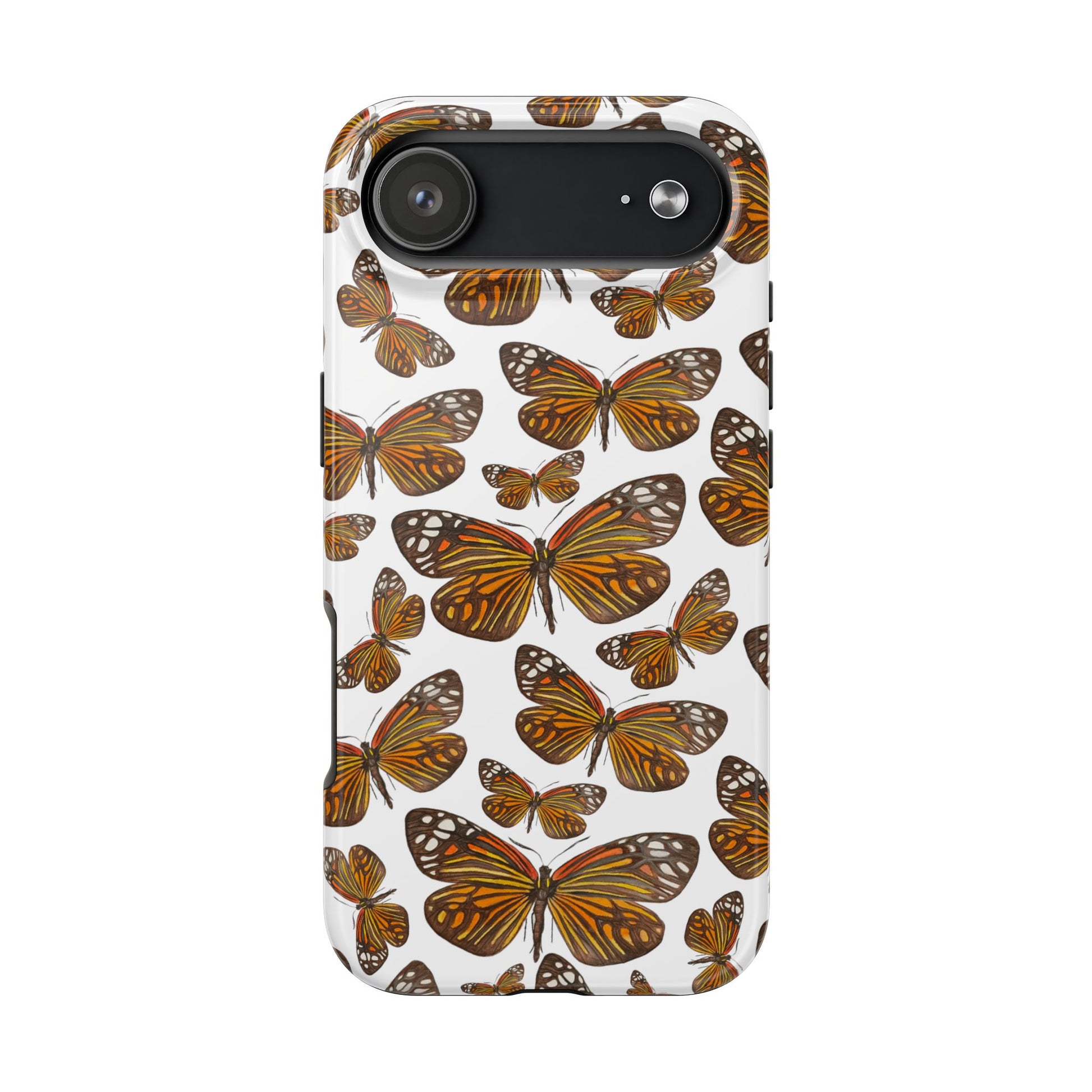 Black & Orange Butterfly Watercolor Illustrated Tossed Pattern Tough Phone Case | Various Models iPhone 17 Air
