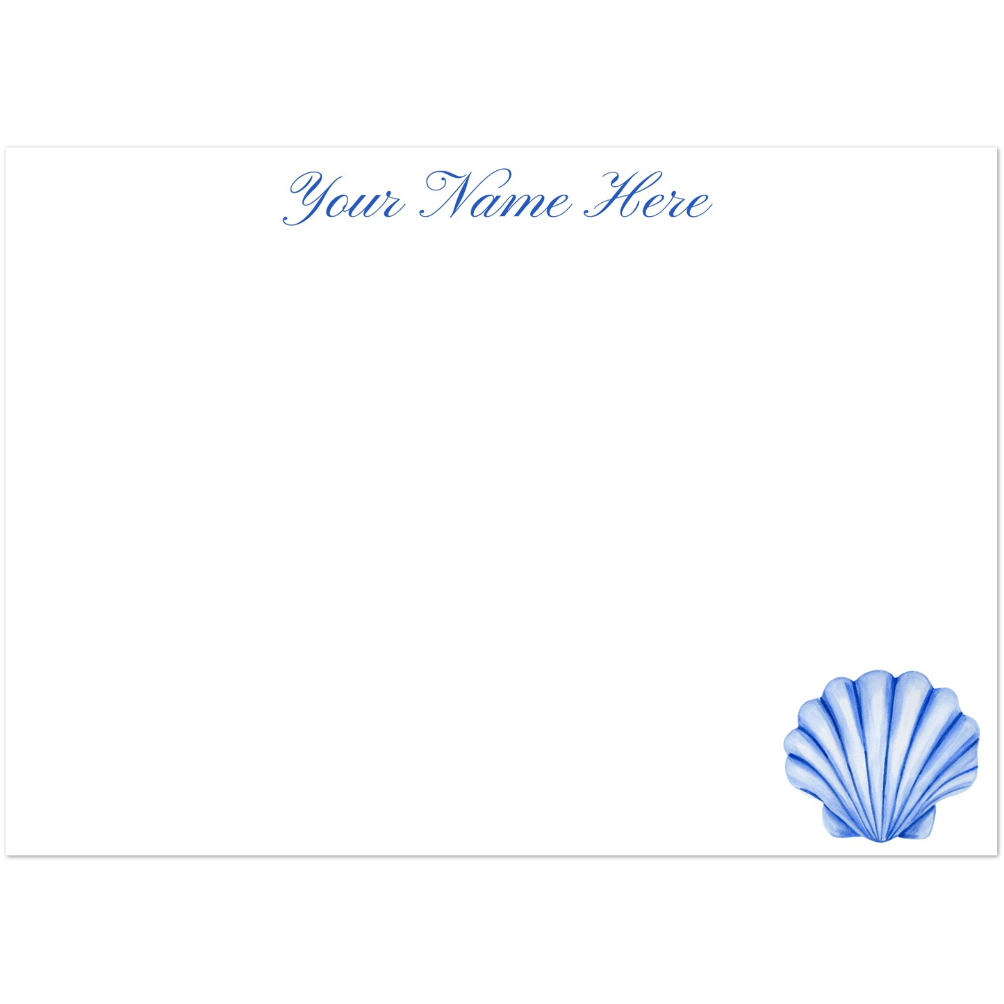 Personalized Blue or Turquoise Sea Shell Watercolor Illustrated Flat Notecards | Set of 10 Cards & Envelopes | 2 Sizes 5R (5 x 7″) Blue
