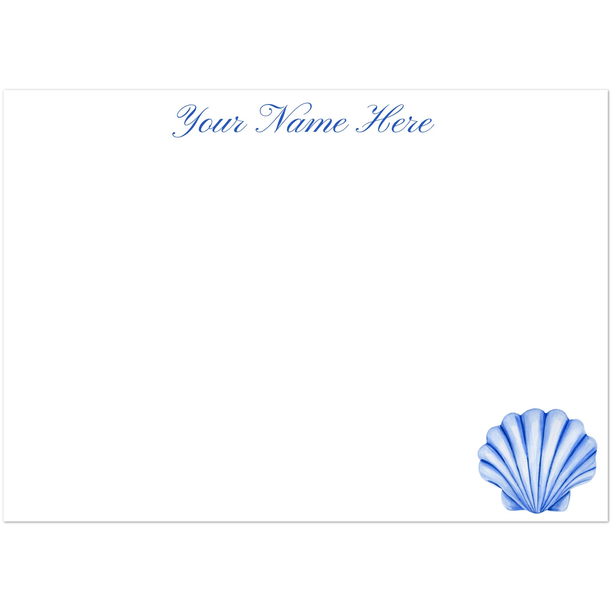Personalized Blue or Turquoise Sea Shell Watercolor Illustrated Flat Notecards | Set of 10 Cards & Envelopes | 2 Sizes 5R (5 x 7″) Blue