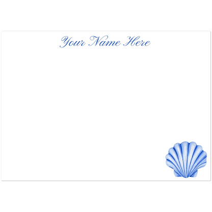 Personalized Blue or Turquoise Sea Shell Watercolor Illustrated Flat Notecards | Set of 10 Cards & Envelopes | 2 Sizes 5R (5 x 7″) Blue