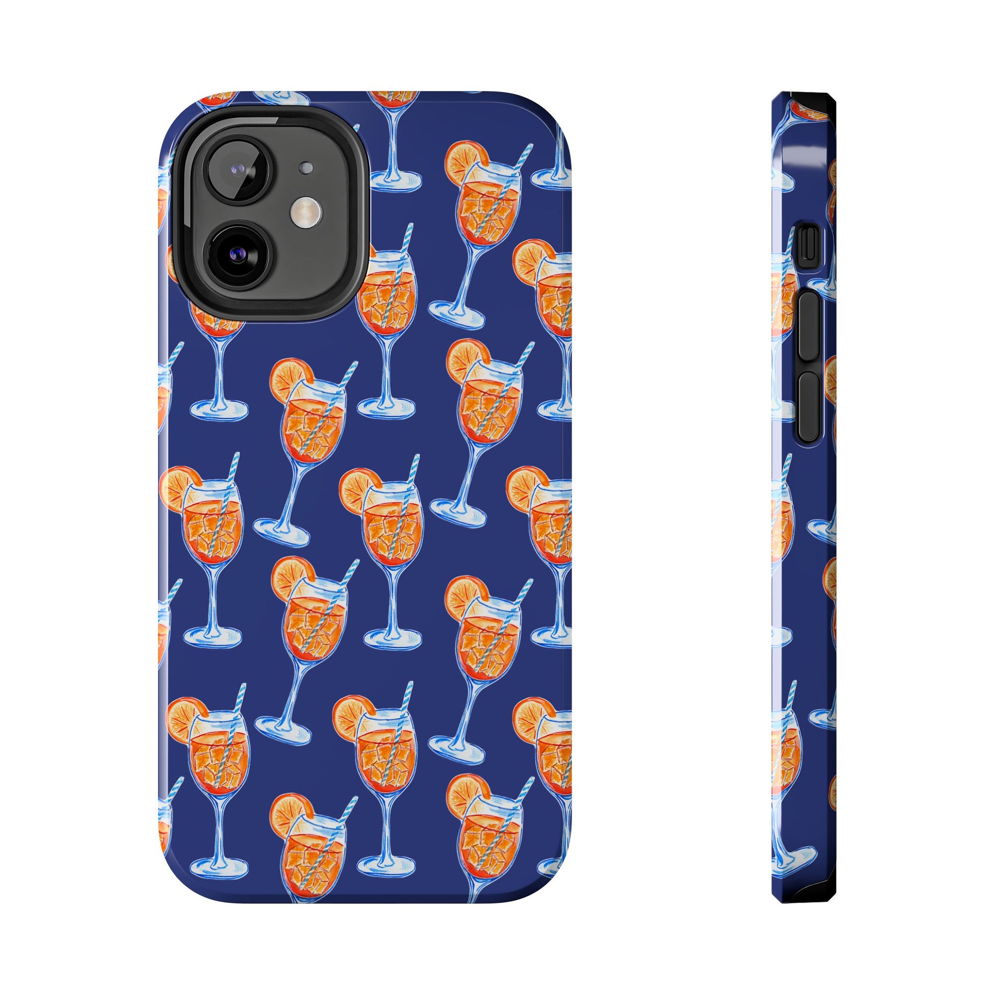 Orange & Blue Aperol Spritz Watercolor Pattern Navy Tough Case | Various Models iPhone 12 Mini
