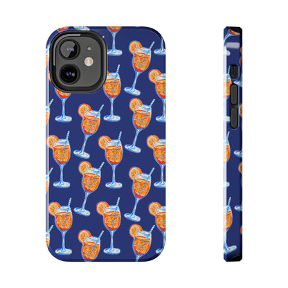 Orange & Blue Aperol Spritz Watercolor Pattern Navy Tough Case | Various Models iPhone 12 Mini