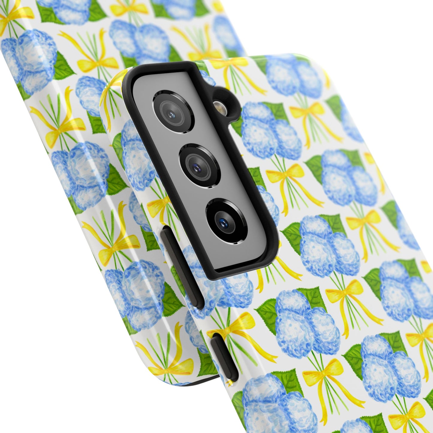 Blue Hydrangea Bouquets with Yellow Bow Ribbon Watercolor Illustrated Patterned Tough Phone Case | Various Models