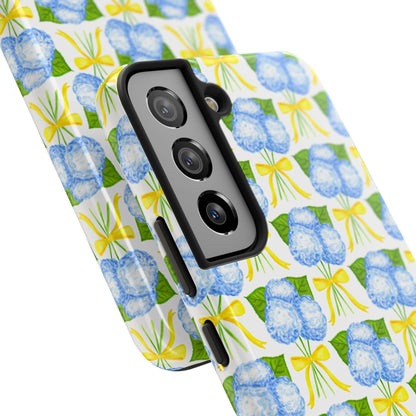 Blue Hydrangea Bouquets with Yellow Bow Ribbon Watercolor Illustrated Patterned Tough Phone Case | Various Models