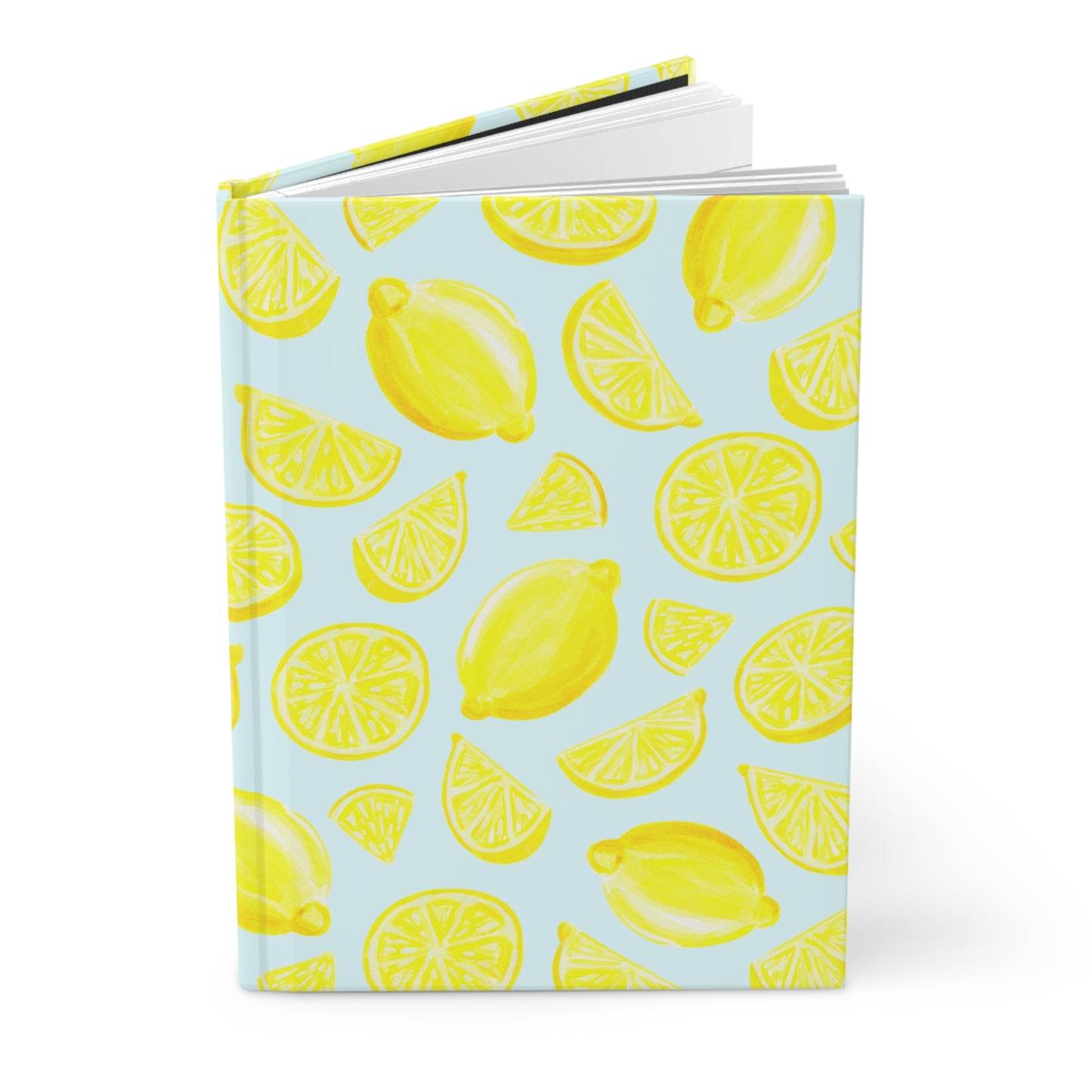 Yellow Lemons Watercolor Illustrated Light Blue Hardcover Lined Journal Matte 8"x5.75"