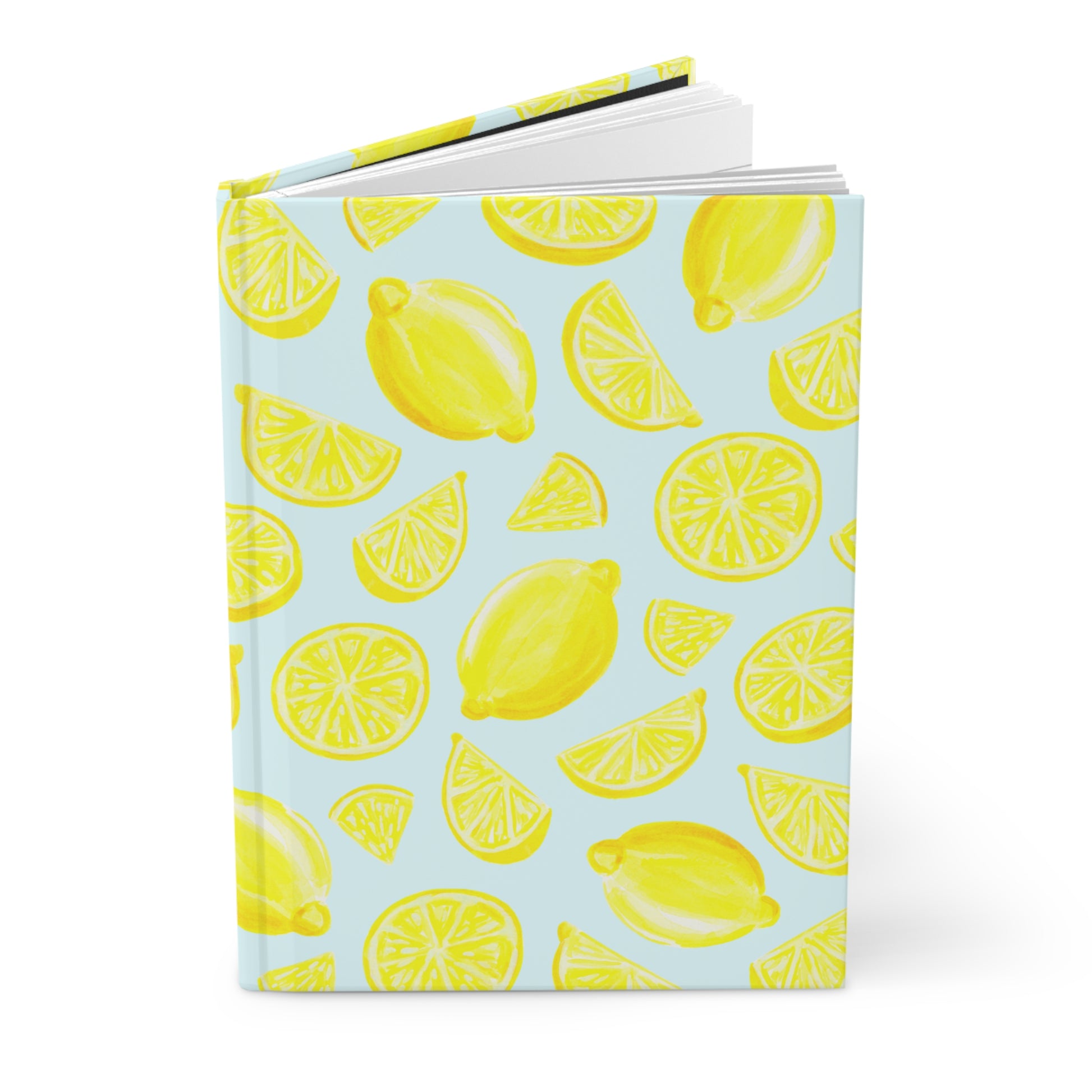Yellow Lemons Watercolor Illustrated Light Blue Hardcover Lined Journal Matte 8"x5.75"