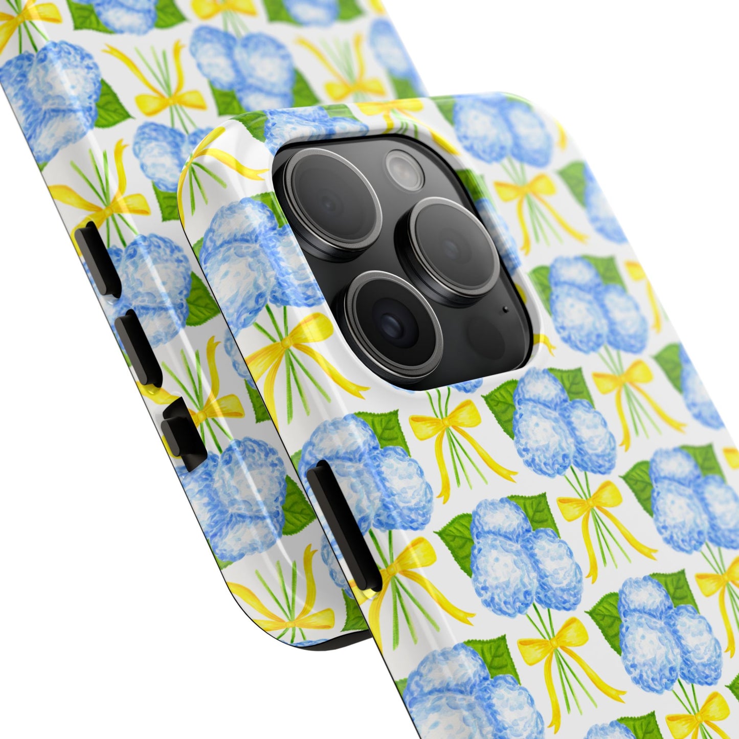 Blue Hydrangea Bouquets with Yellow Bow Ribbon Watercolor Illustrated Patterned Tough Phone Case | Various Models