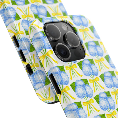 Blue Hydrangea Bouquets with Yellow Bow Ribbon Watercolor Illustrated Patterned Tough Phone Case | Various Models