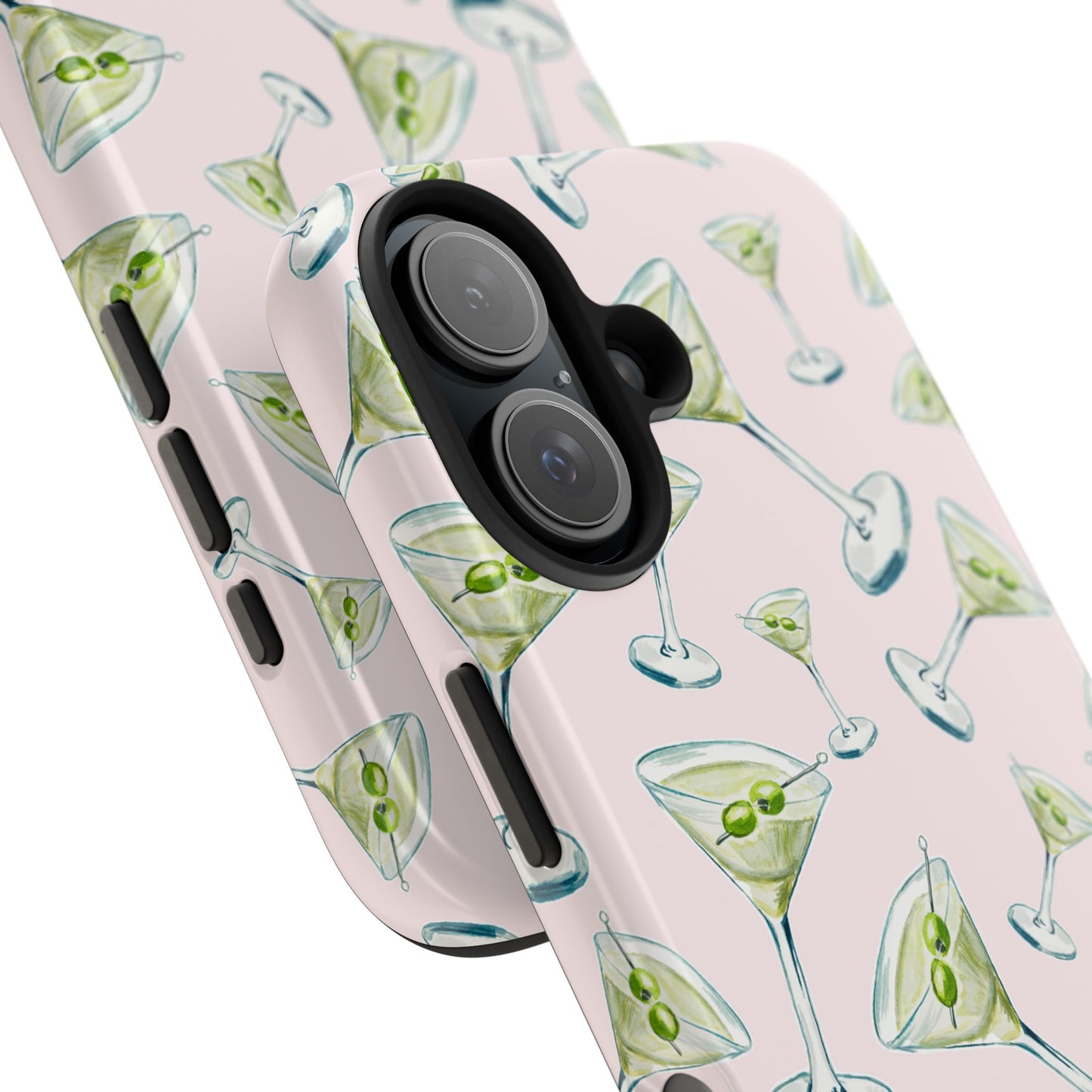 Watercolor Blue and Green Martinis Tossed Illustrated Pattern Blush Pink Tough Phone Case | Various Models