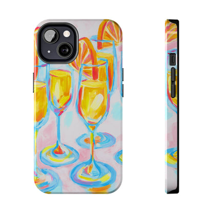 Pink Orange Mimosas Blue Champagne Flutes Abstract Acrylic Tough Phone Case | Various Models