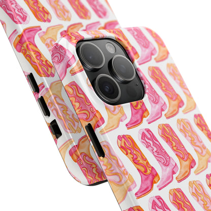 Rows of Hot Pink & Orange Cowboy Boots Tough Phone Cases | Various Models Available