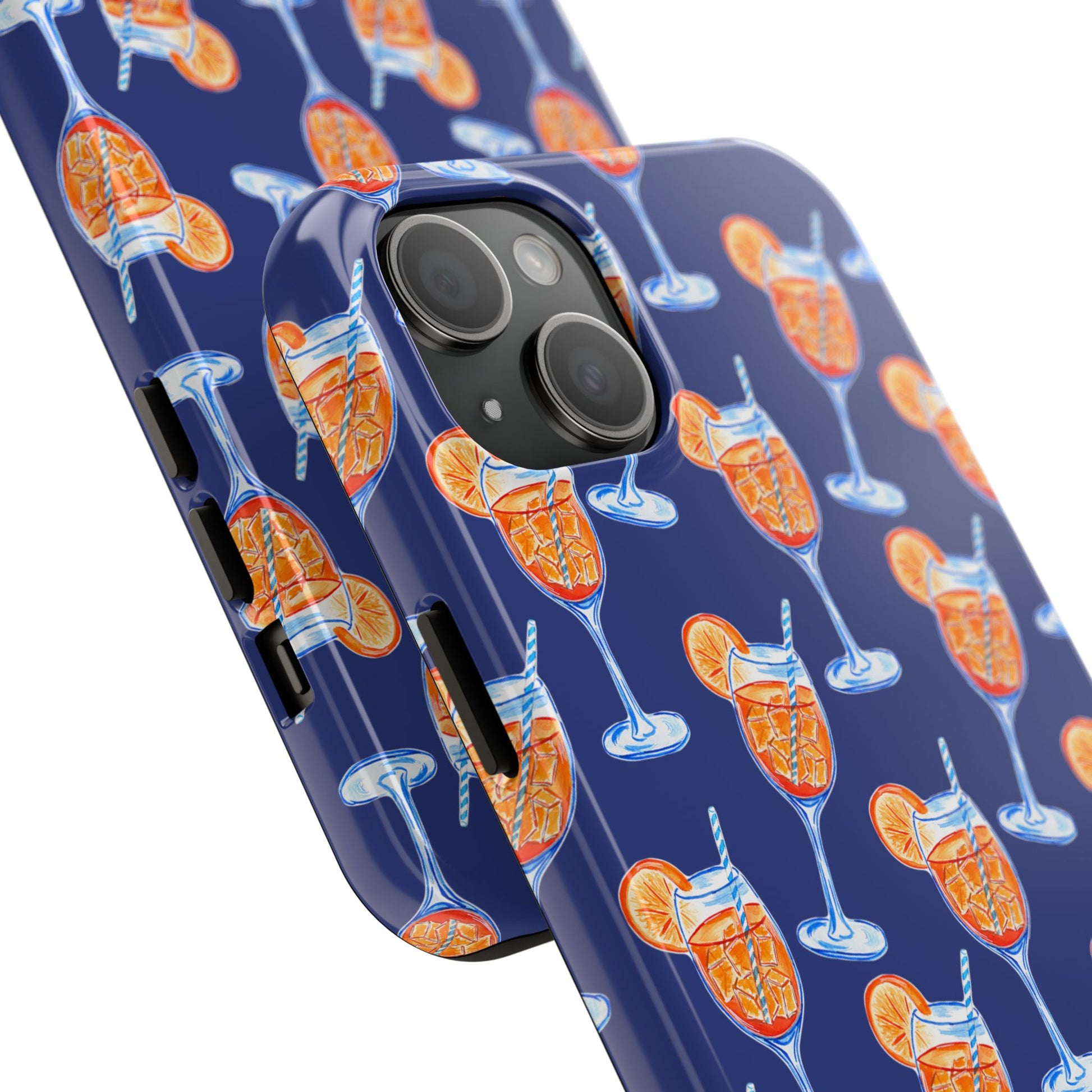 Orange & Blue Aperol Spritz Watercolor Pattern Navy Tough Case | Various Models