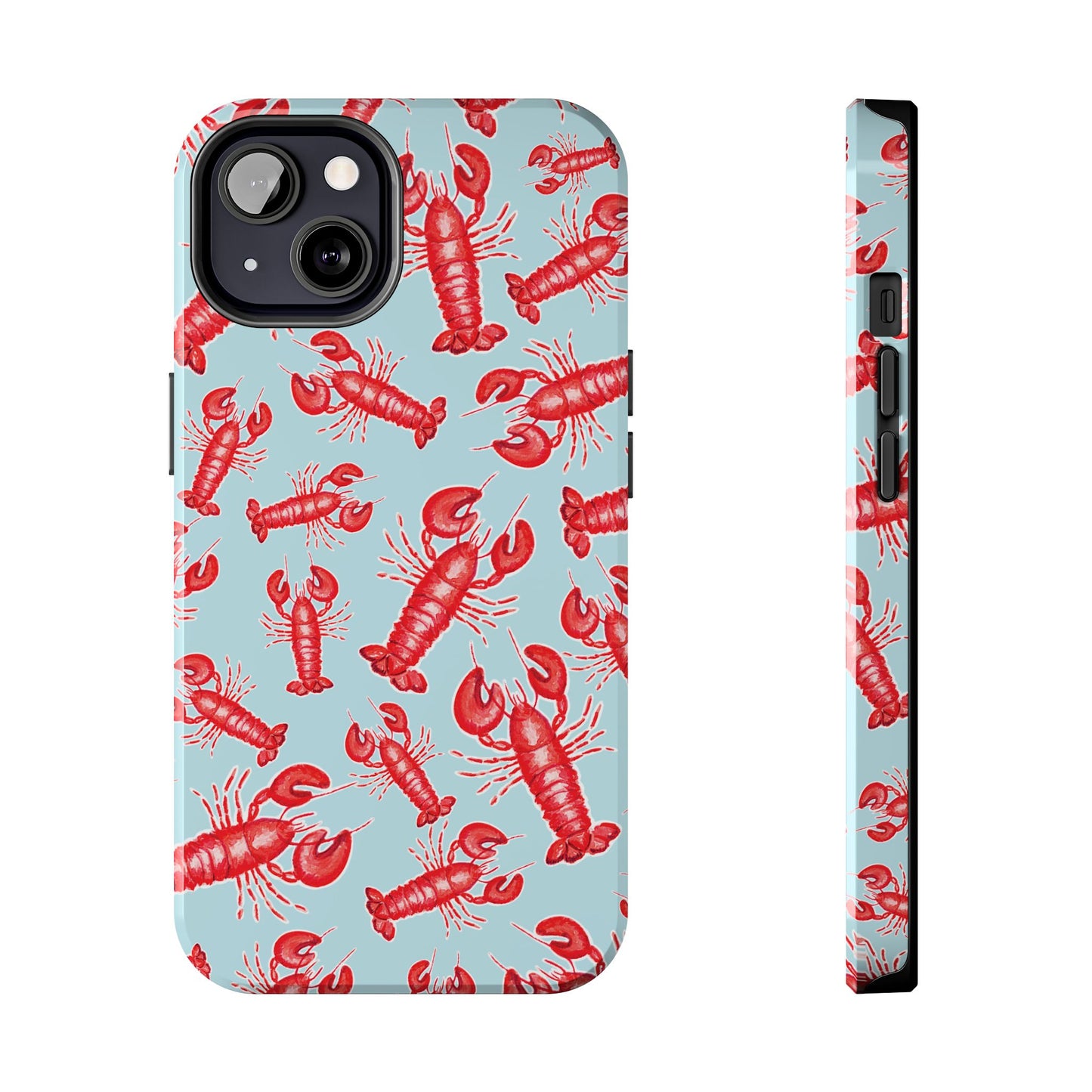 Red Lobster Watercolor Illustrated Tossed Pattern Light Blue Tough Phone Case | Various Models