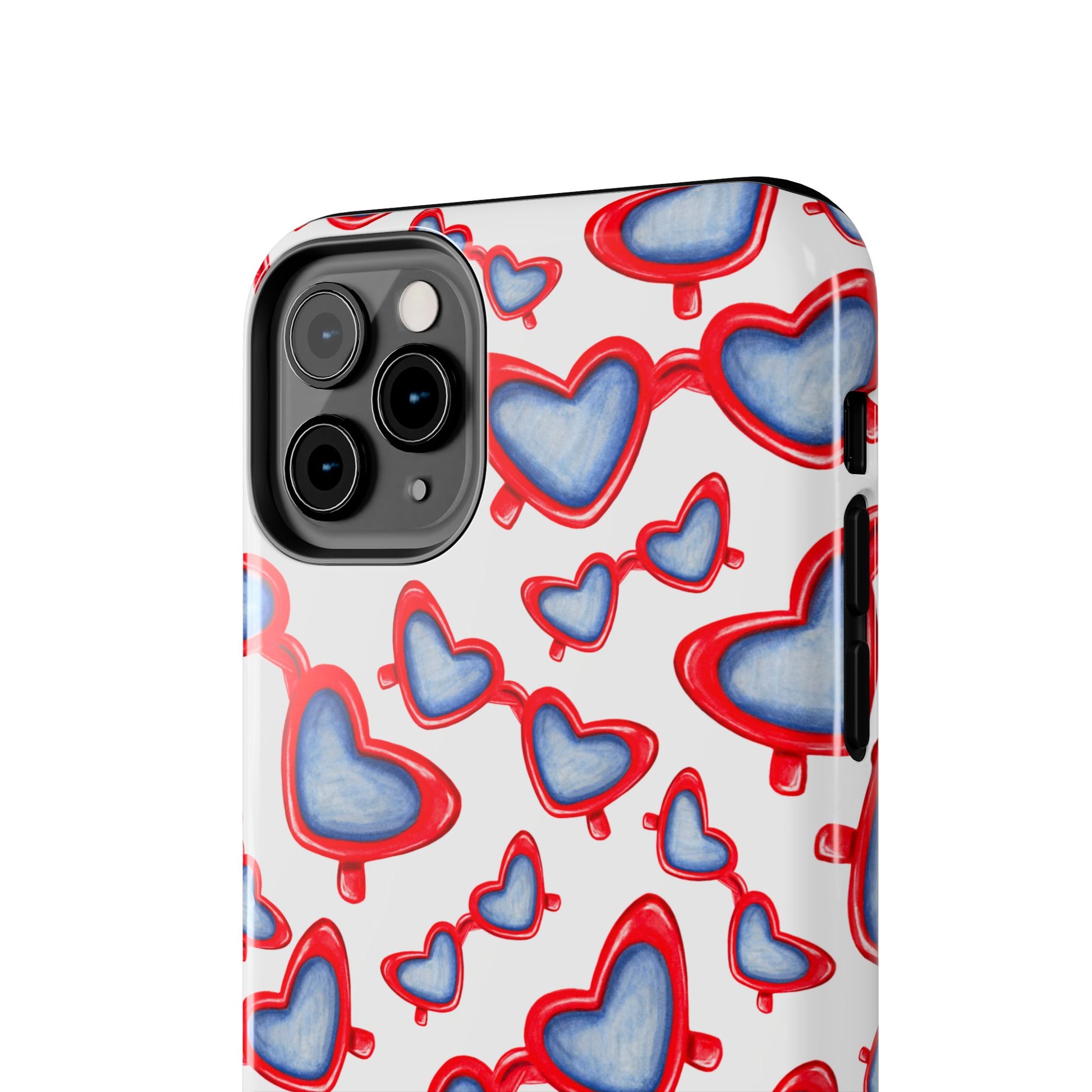 Red, White, & Blue Heart Shaped Watercolor Sunglasses Tossed Pattern Tough Phone Cases