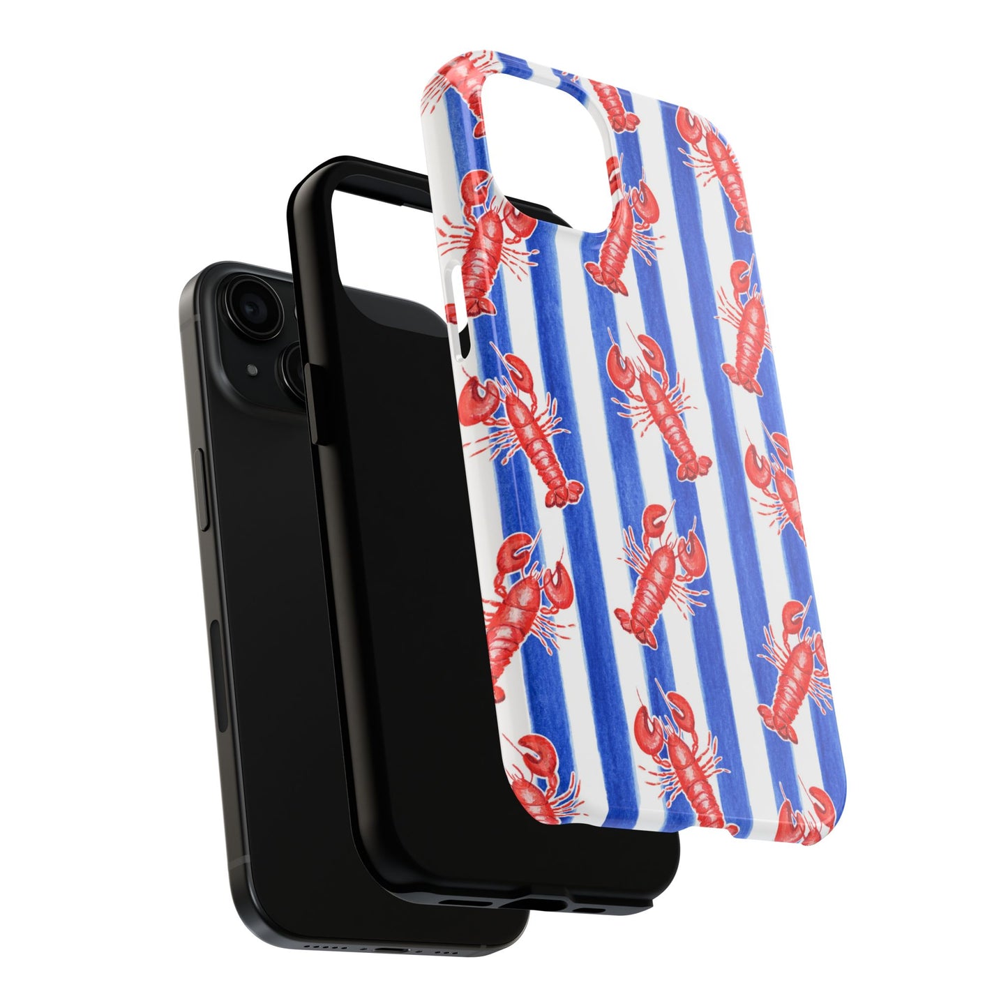 Blue & White Strip Red Lobster Watercolor Patterned Phone Case | Various Models