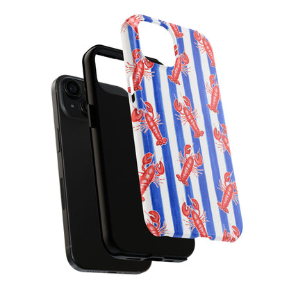 Blue & White Strip Red Lobster Watercolor Patterned Phone Case | Various Models