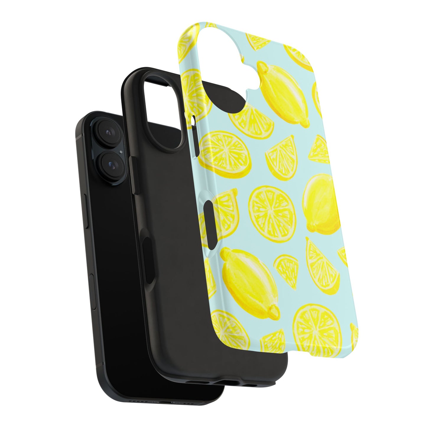 Bright Yellow Lemons Watercolor Illustrated Tossed Pattern Light Blue Tough Phone Case | Various Models