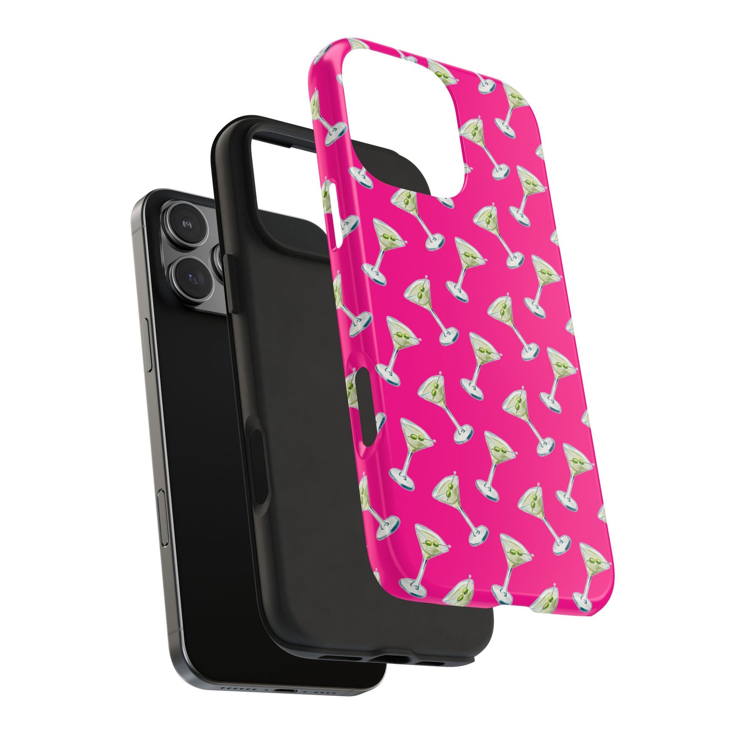 Hot Pink Mini Martini Watercolor Illustrated Tossed Pattern Tough Phone Case | Various Models Available