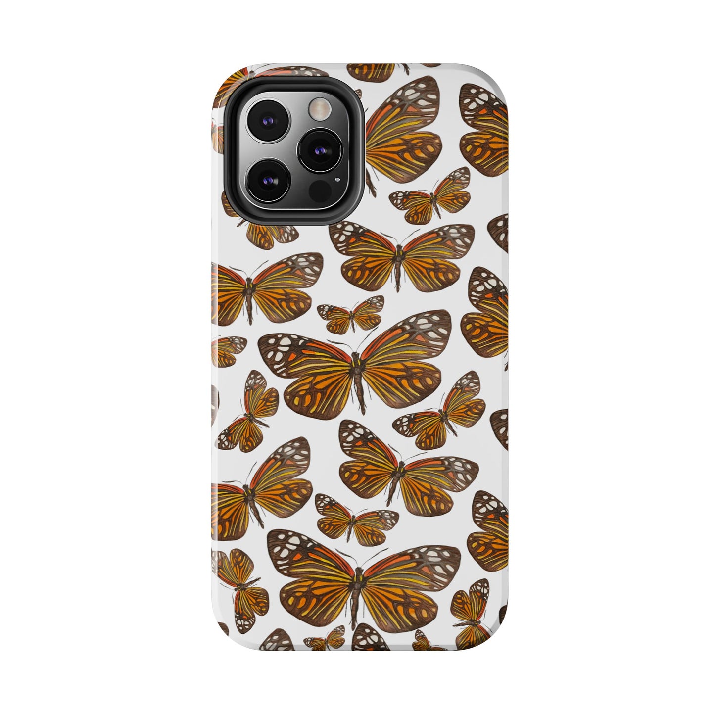 Black & Orange Butterfly Watercolor Illustrated Tossed Pattern Tough Phone Case | Various Models