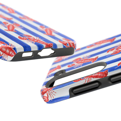 Blue & White Strip Red Lobster Watercolor Patterned Phone Case | Various Models