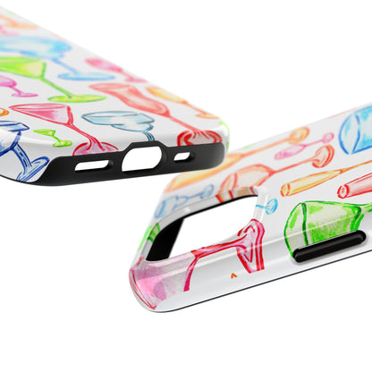 Monochromatic Margarita, Wine, Martini, and Champagne Flute Cocktail Glasses Watercolor Illustrated Tough Phone Case | Various Models Available