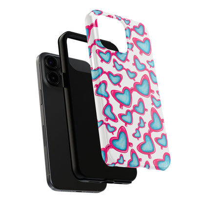 Pink & Blue Heart Shaped Sunglasses Watercolor Illustrated Tossed Pattern Tough Case | Various Models