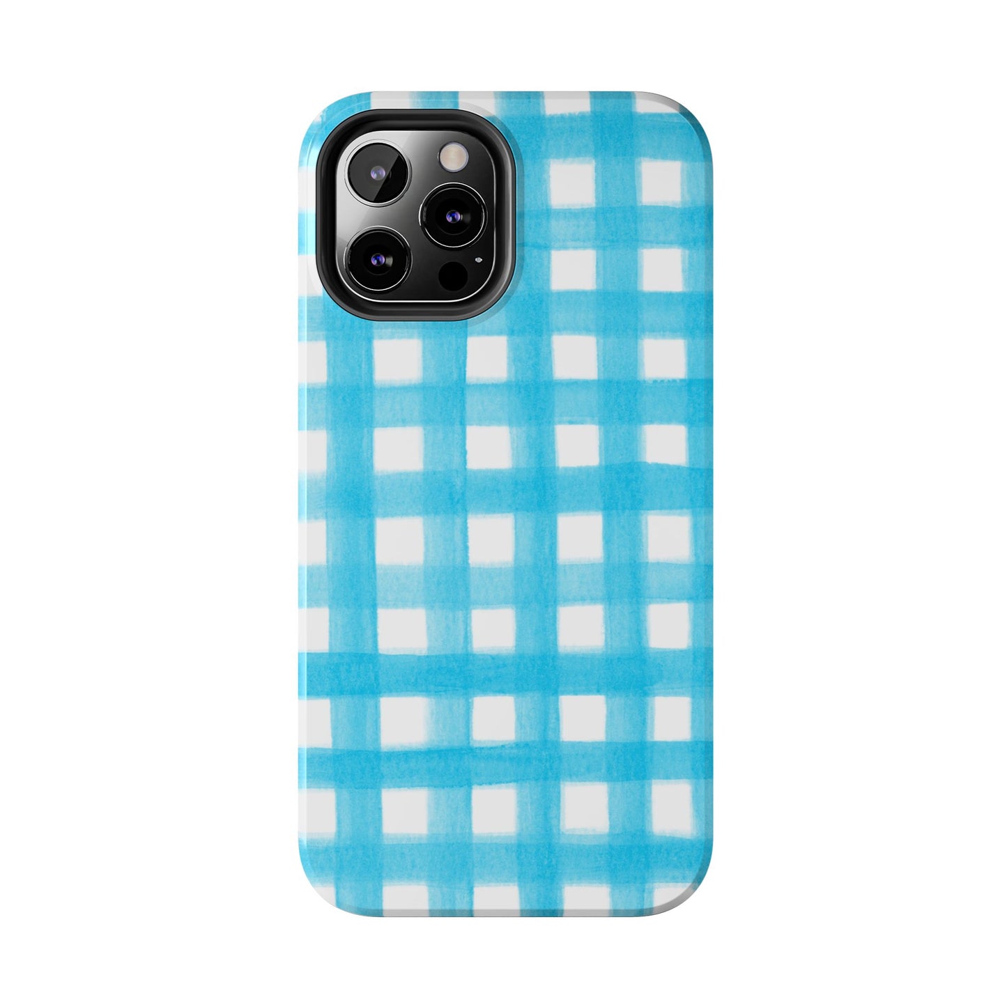 Turquoise Gingham Watercolor Illustrated Tough Phone Case | Various Models Available