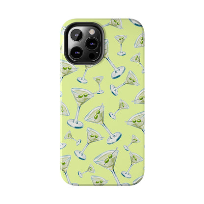 Watercolor Blue and Green Martinis Tossed Illustrated Pattern Yellow Tough Phone Case | Various Models