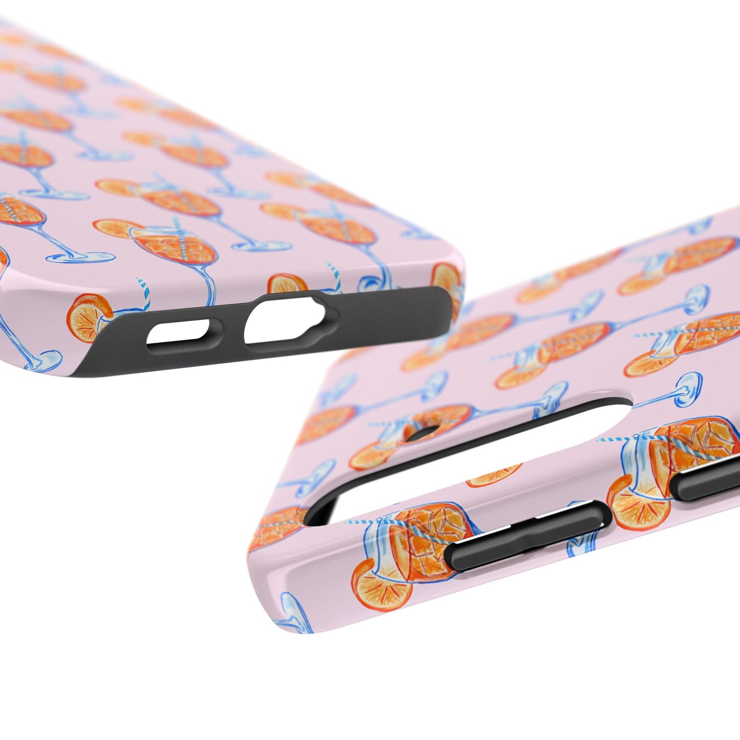 Orange & Blue Aperol Spritz Watercolor Patterned Blush Pink Tough Phone Case | Various Models