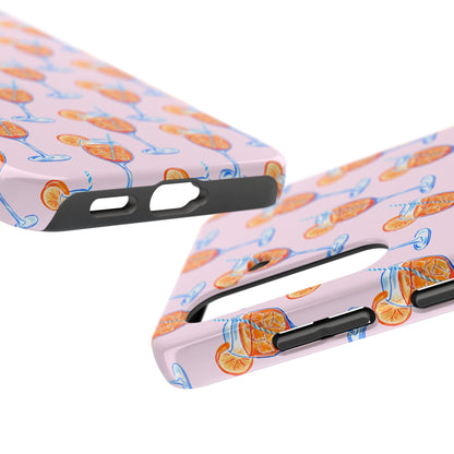Orange & Blue Aperol Spritz Watercolor Patterned Blush Pink Tough Phone Case | Various Models