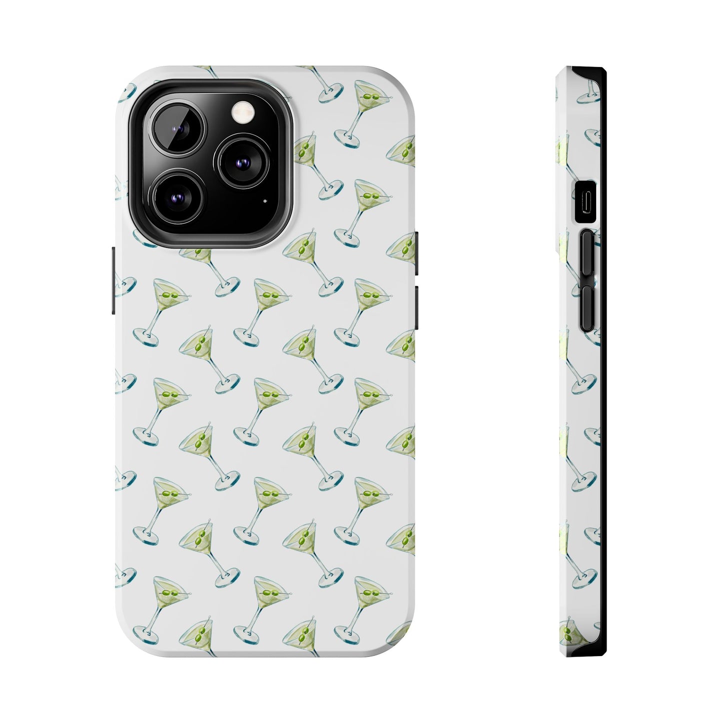 Martini Watercolor Illustrated Tossed Pattern Tough Phone Case | Various Models Available iPhone 13 Pro