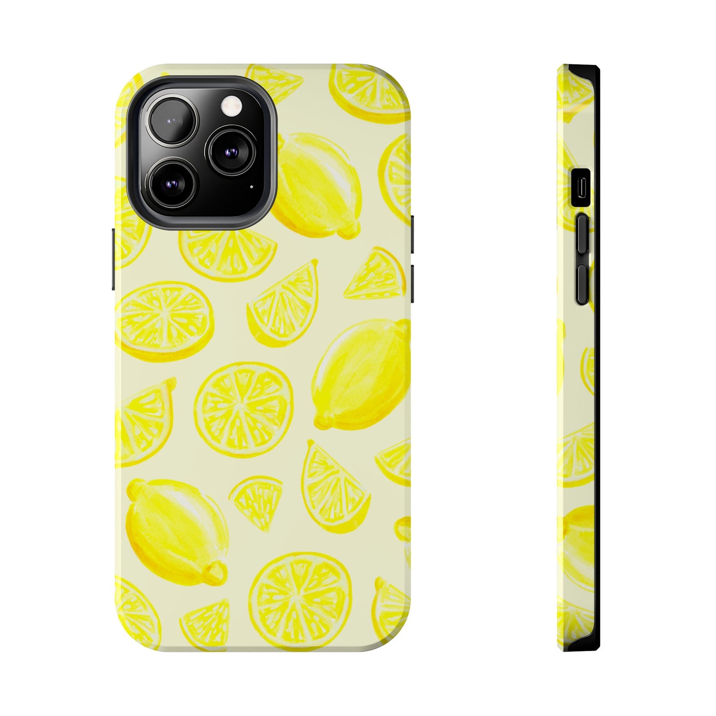 Bright Yellow Lemons Watercolor Illustrated Tossed Pattern Pale Yellow Tough Phone Case | Various Models