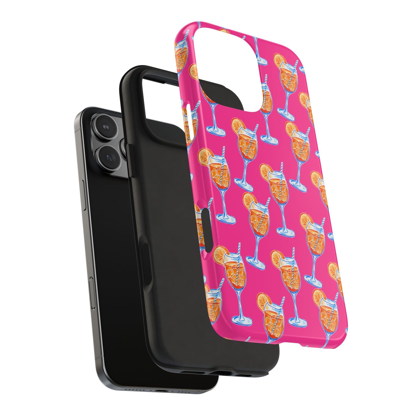 Orange & Blue Aperol Spritz Watercolor Pattern Hot Pink Phone Case | Various Models