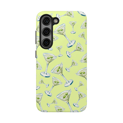 Watercolor Blue and Green Martinis Tossed Illustrated Pattern Yellow Tough Phone Case | Various Models