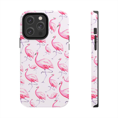 Pink Flamingos Watercolor Illustrated Tossed Pattern Blush Phone Case | Various Models iPhone 14 Pro Max