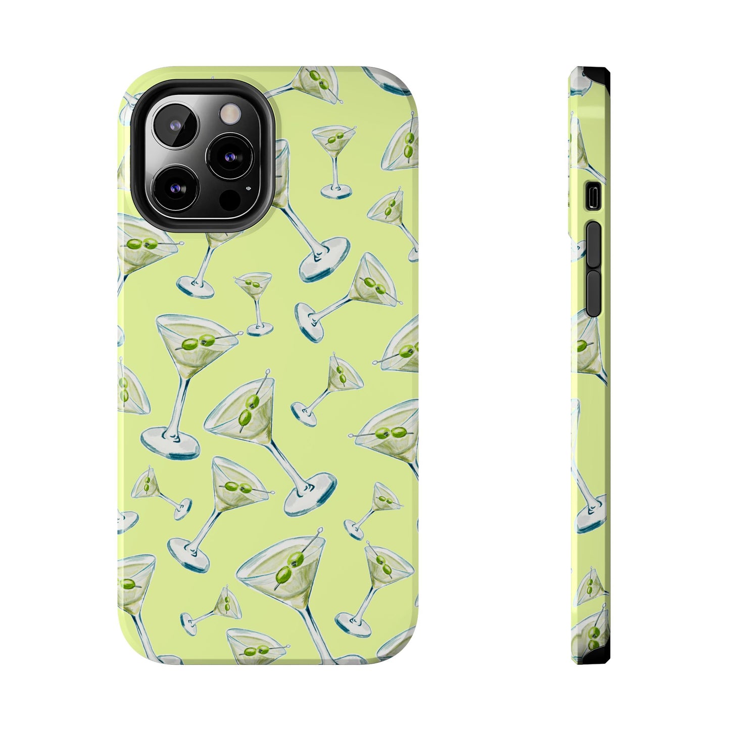 Watercolor Blue and Green Martinis Tossed Illustrated Pattern Yellow Tough Phone Case | Various Models
