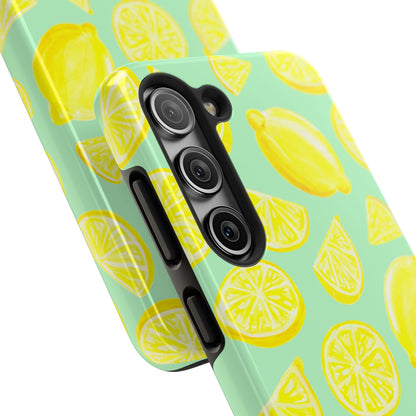 Bright Yellow Lemons Watercolor Illustrated Tossed Pattern Mint Green Tough Phone Case | Various Models