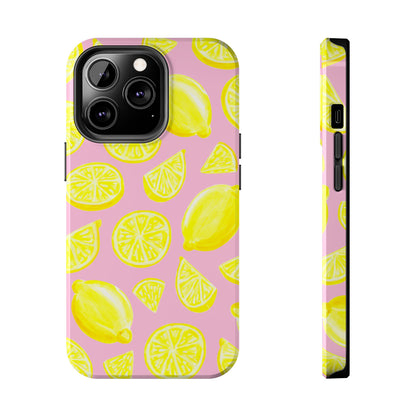 Bright Yellow Lemons Watercolor Illustrated Tossed Pattern Light Pink Tough Phone Case | Various Models