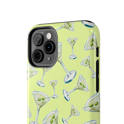 Watercolor Blue and Green Martinis Tossed Illustrated Pattern Yellow Tough Phone Case | Various Models